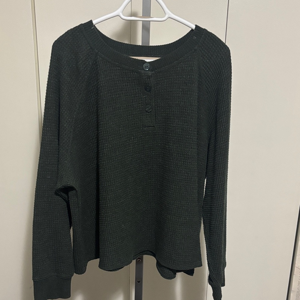 Old Navy Dark Green Waffle Knit Long Sleeve Top